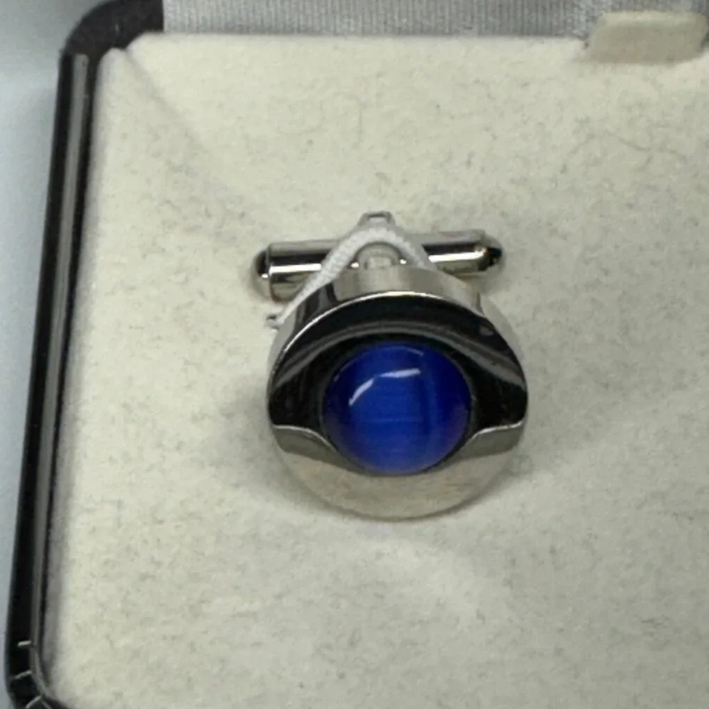 Claiborne Silver Tone Cufflinks Blue Gemstone Elegant Formal‎ Accessory